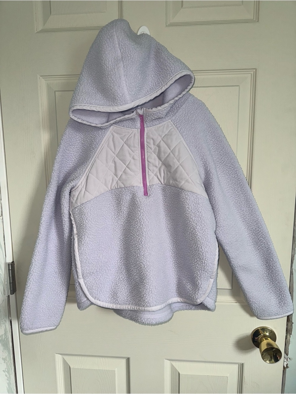 tek gear Lavender Quilted Sherpa Half-Zip Hoodie with Pink Zip